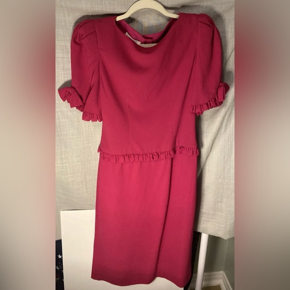 Vintage Albert Nipon Magenta Ruffle Bow Button Lined Dress Size 4 Shoulder Pads - Picture 15 of 16